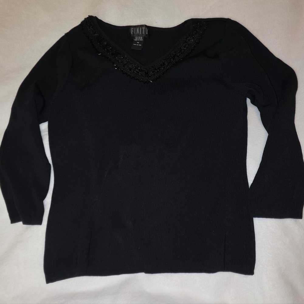 Black Top with Beaded Neckline
